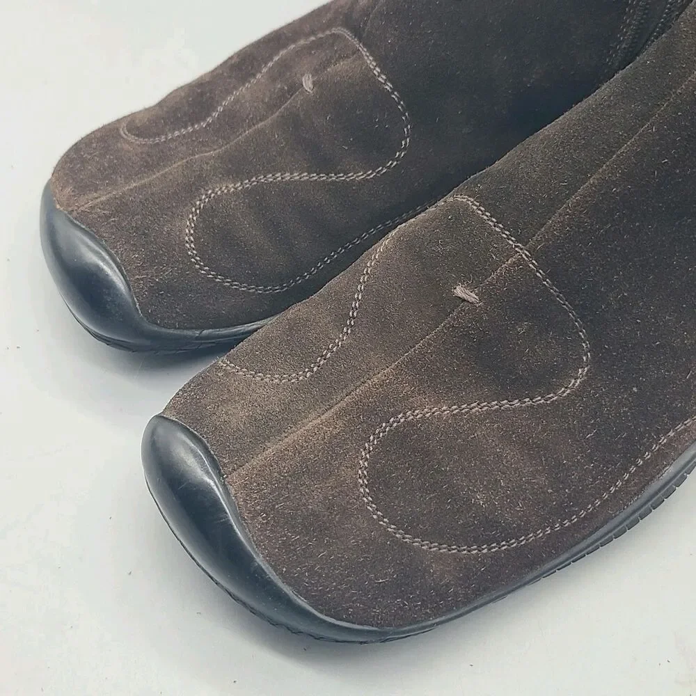 VTG Prada Sport Ankle Boots Women ITALY brown suede flat zip 4459 39.5 US 9.5 - Picture 14 of 15